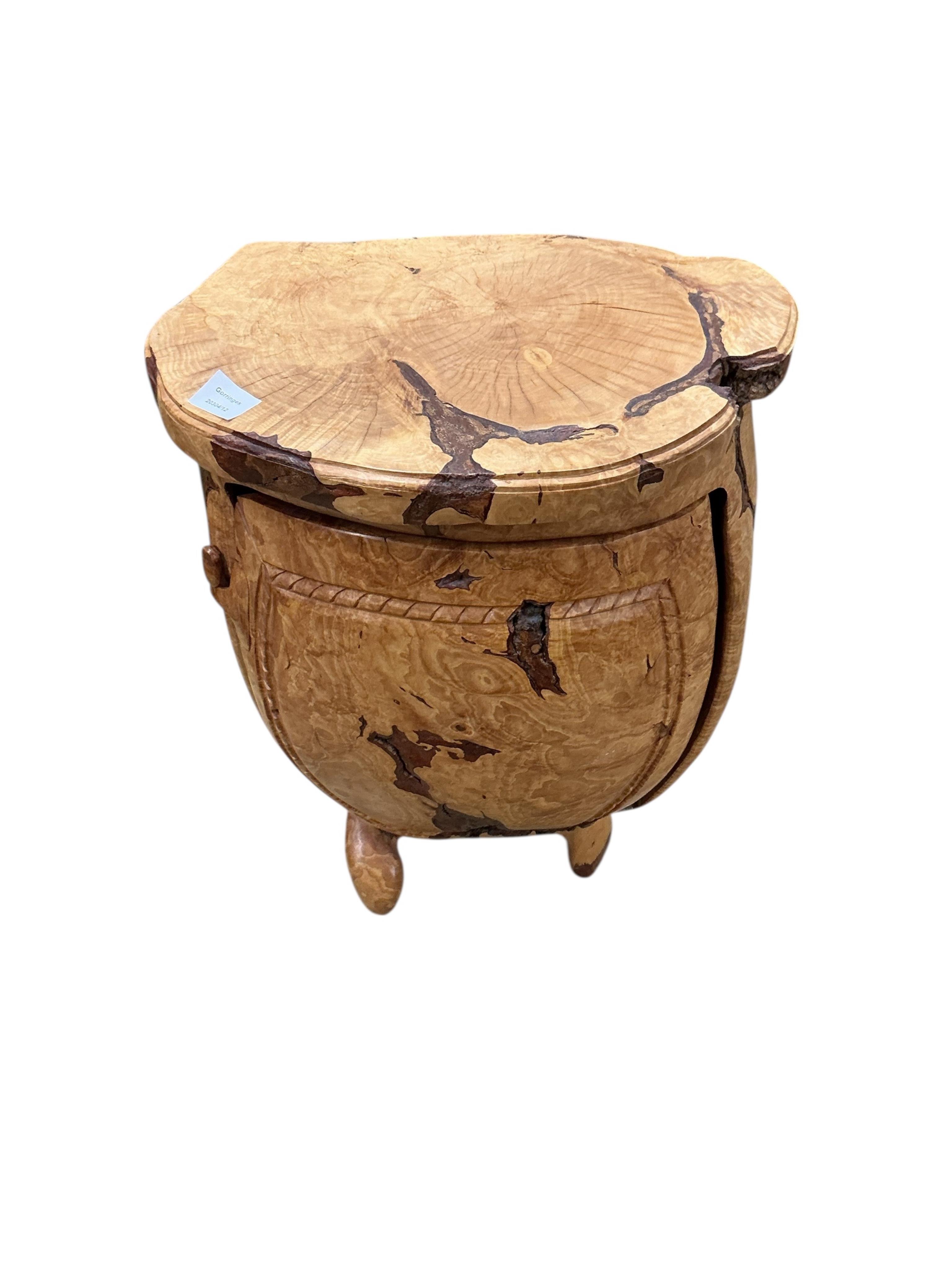 Pierre Decorse (b.1953), a naturalistically modelled bowfront bedside cupboard, width 49cm, depth 35cm, height 64cm